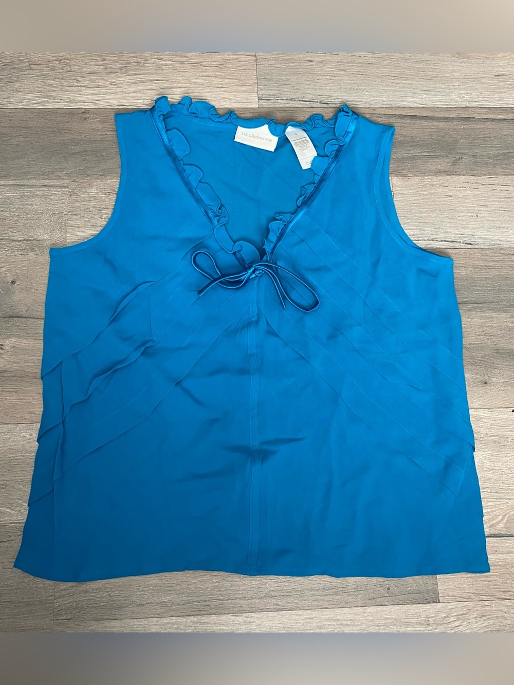 Vintage Y2K Blue Ribbon Tie Sleeveless Top Ruffle Lettuce Trim Fairy Coquette